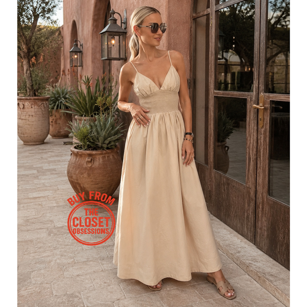 Zara NWT Beige Embroidered Cotton Maxi Dress M L - Picture 5 of 16